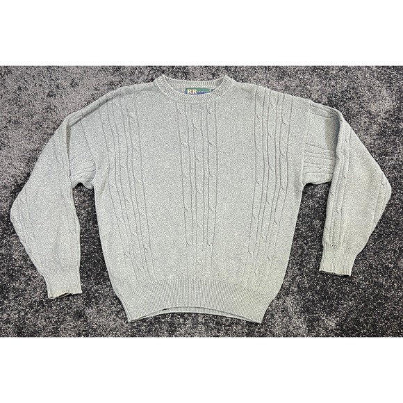 R&R Casuals Other - Vintage R&R Casuals Men's Gray Cable Knit Cotton Sweater Crewneck Pullover